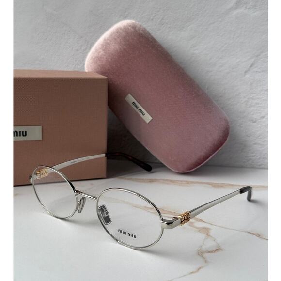 NEW Miu Miu MU50ZS Silver Oval Eyeglasses Frames $518 main image 6